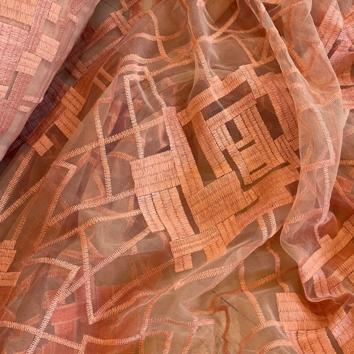 Coral city embroidered tulle