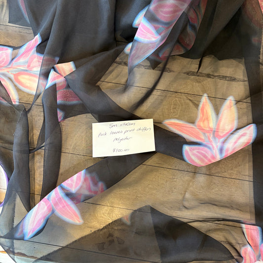 5m Pink Leaves Print Chiffon