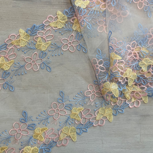 Pastel butterfly garden  Embroidered Lace