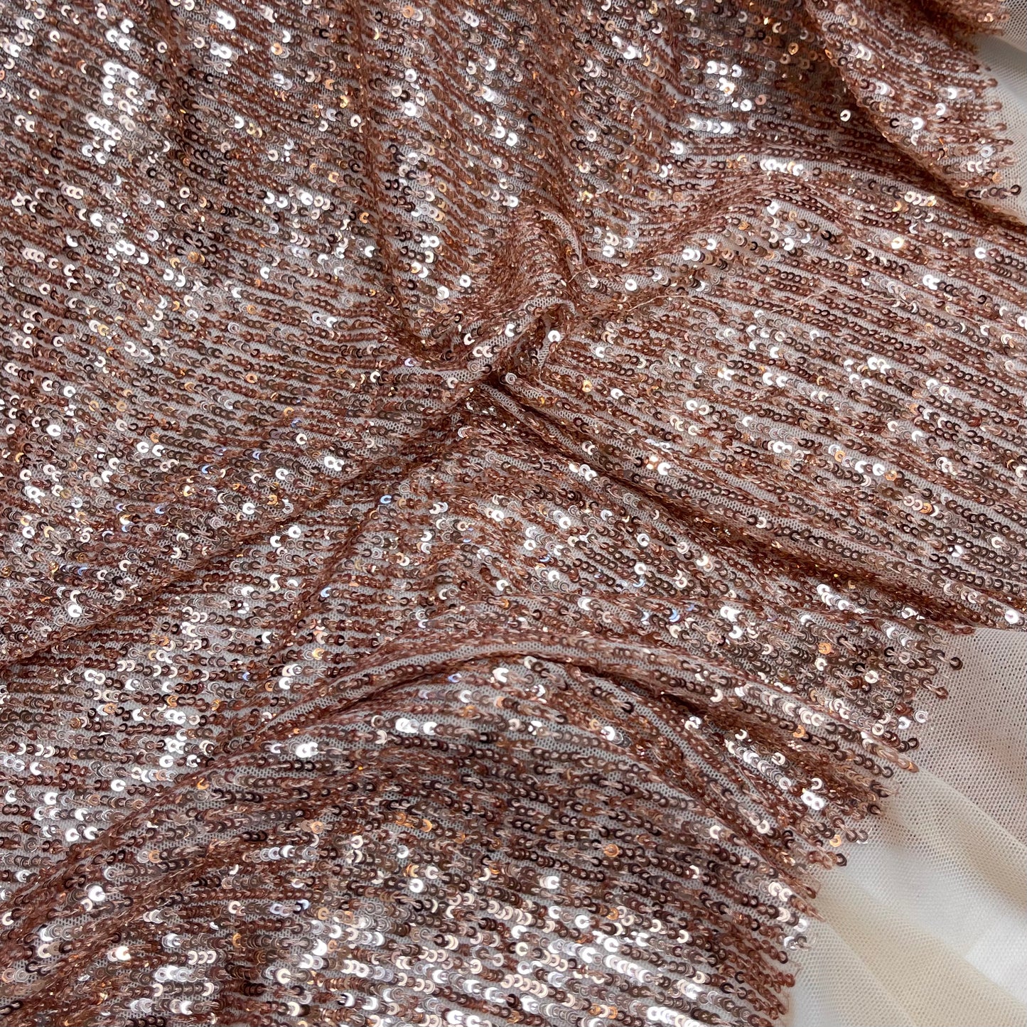 Rose Gold Stretch Sequin Mesh