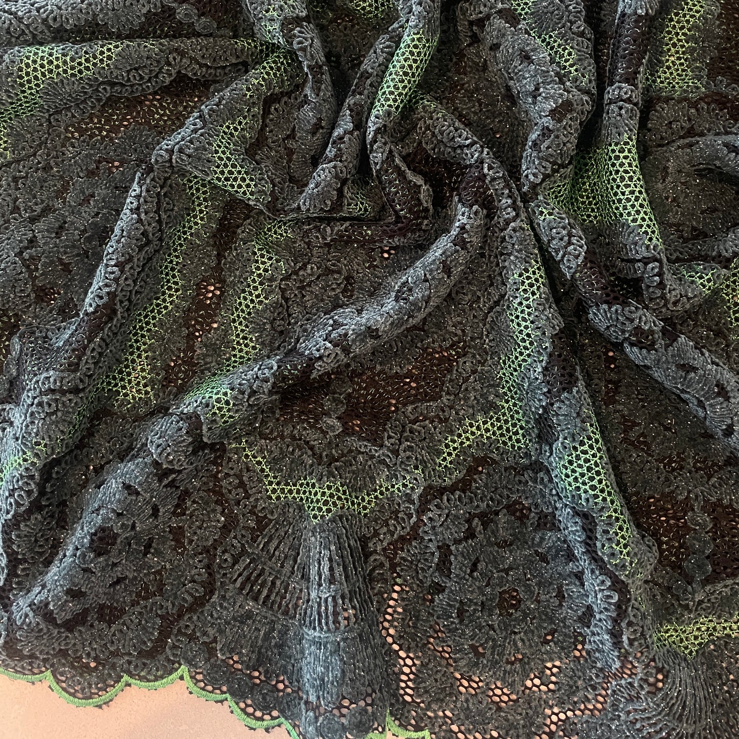 1m emerald teal chenille embroidered lace