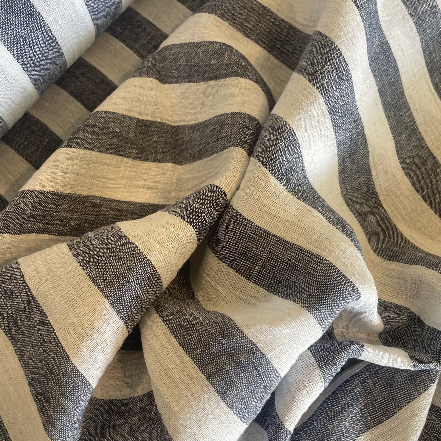 Denim stripe crinkle lightweight linen