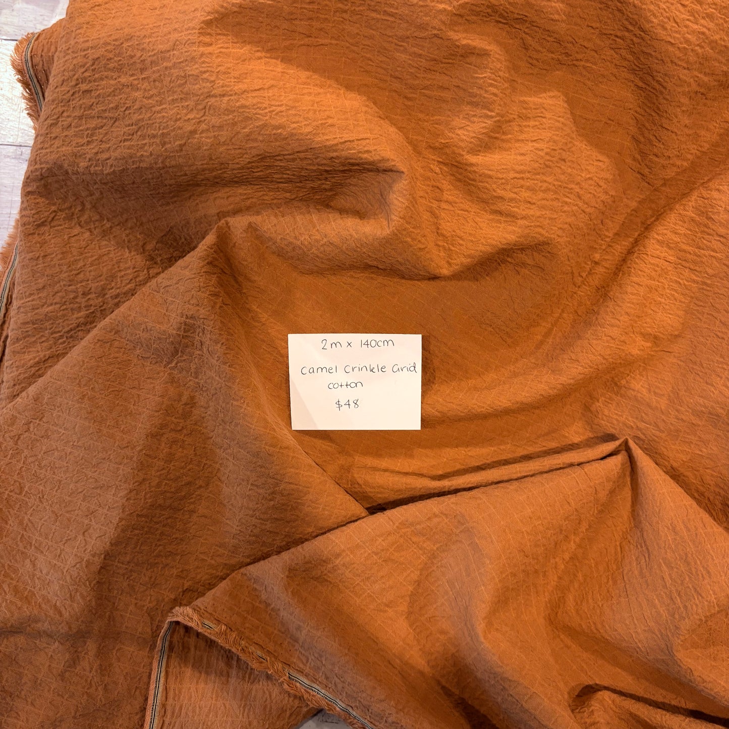 2m Camel Crinkle Grid Cotton