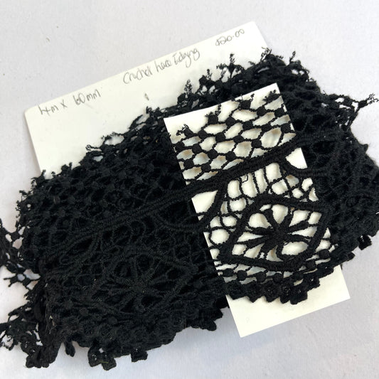 4mtrs Cut Black Cotton Polyester Crochet Lace