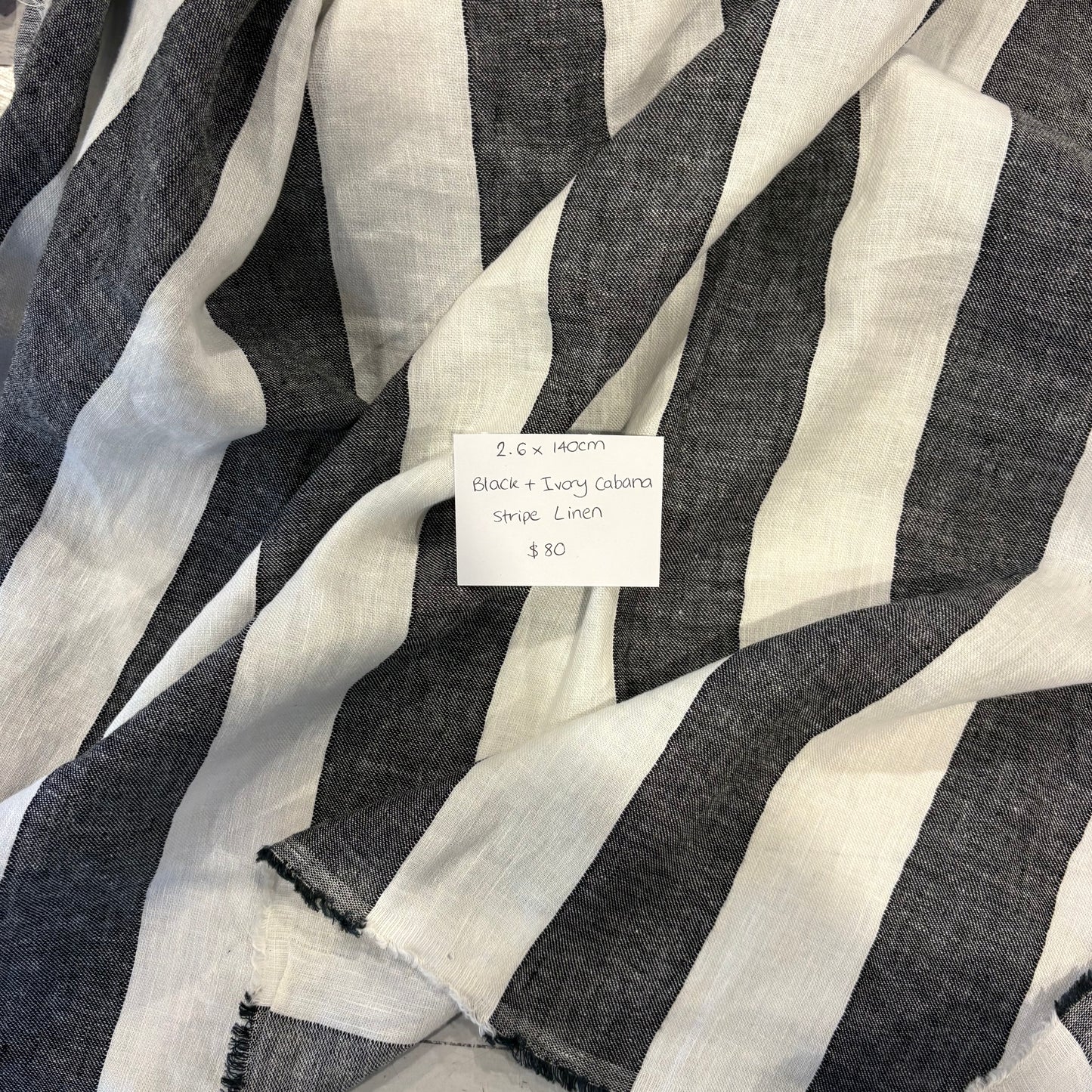 2.6m Black + Ivory Cabana Stripe Linen