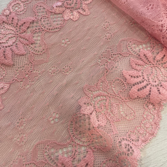 Rose pink 16cm stretch lace