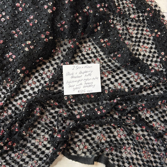 2.5m Black + Raspberry Beaded Tulle