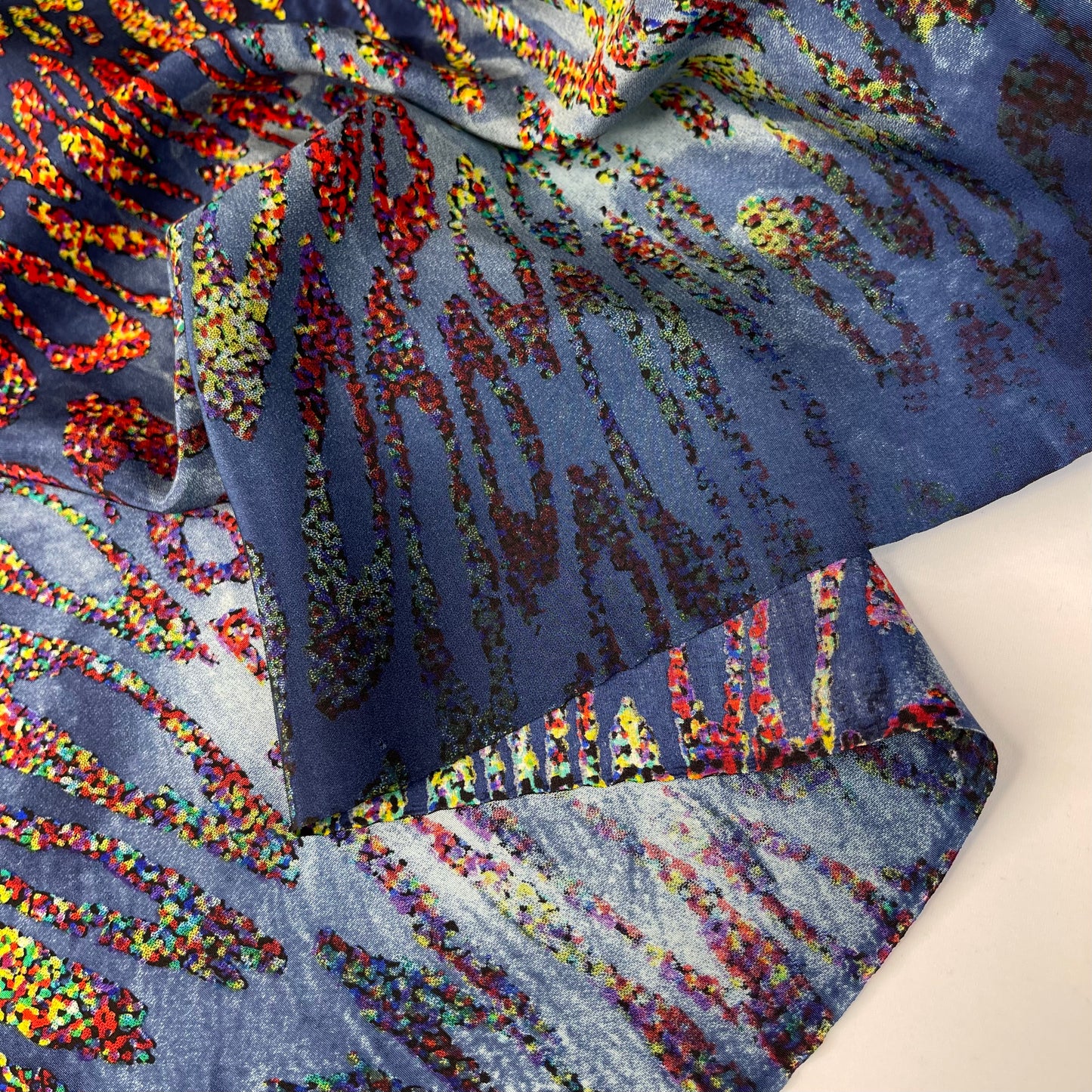 Rainbow Leopard Blue Crepe de Chine