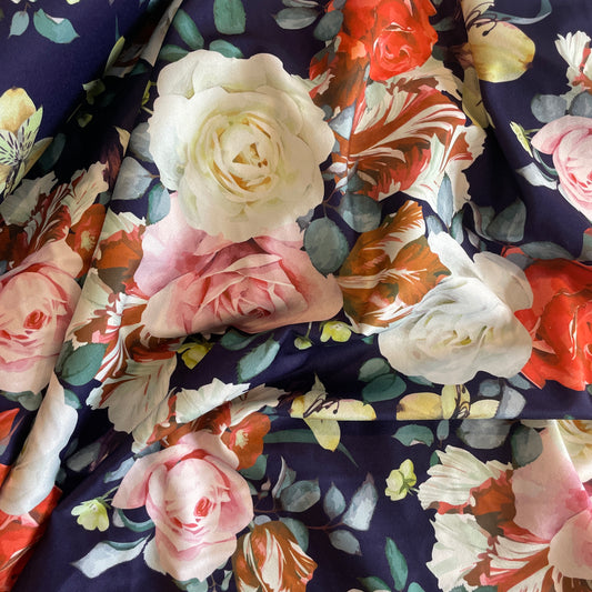 Digital rose de lustred stretch satin