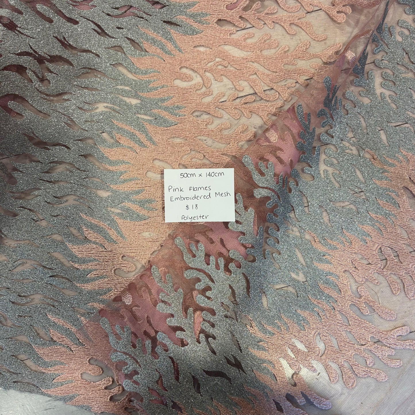 50cm Pink Flames Embroidered Mesh