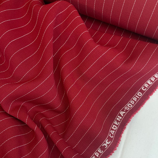 Ruby Pinstripe Cadena Doppio Wool Crepe