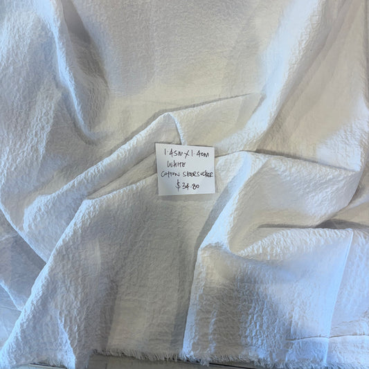 1.45m White Cotton Seersucker