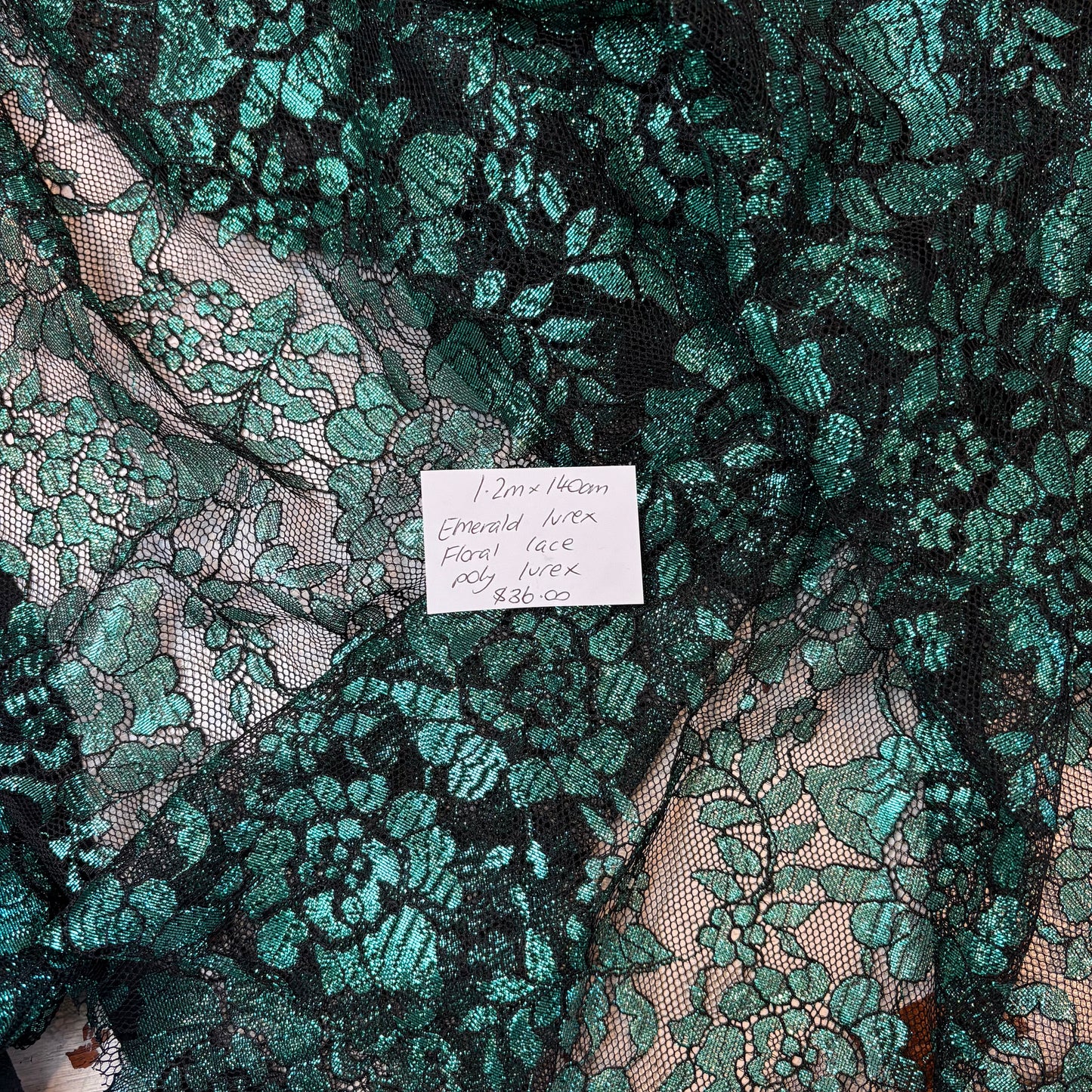1.2m Emerald Lurex Floral Lace