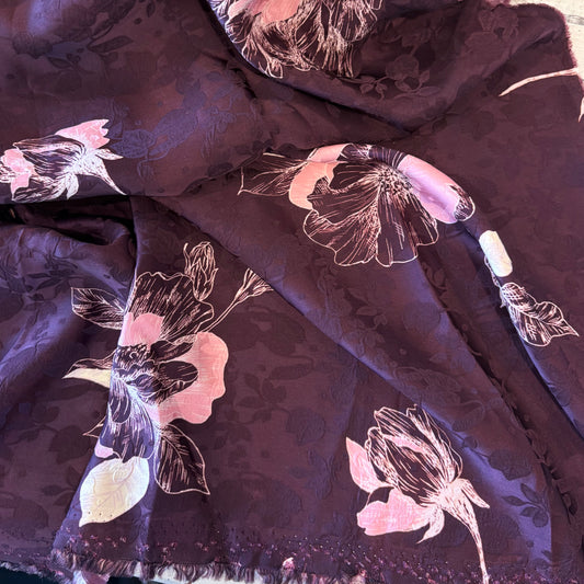 70cm Plum Floral Jacquard Satin