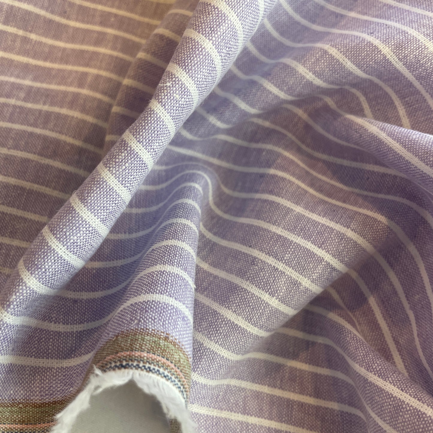 1.4mtrs Coastal lilac lines lightweight linen blend