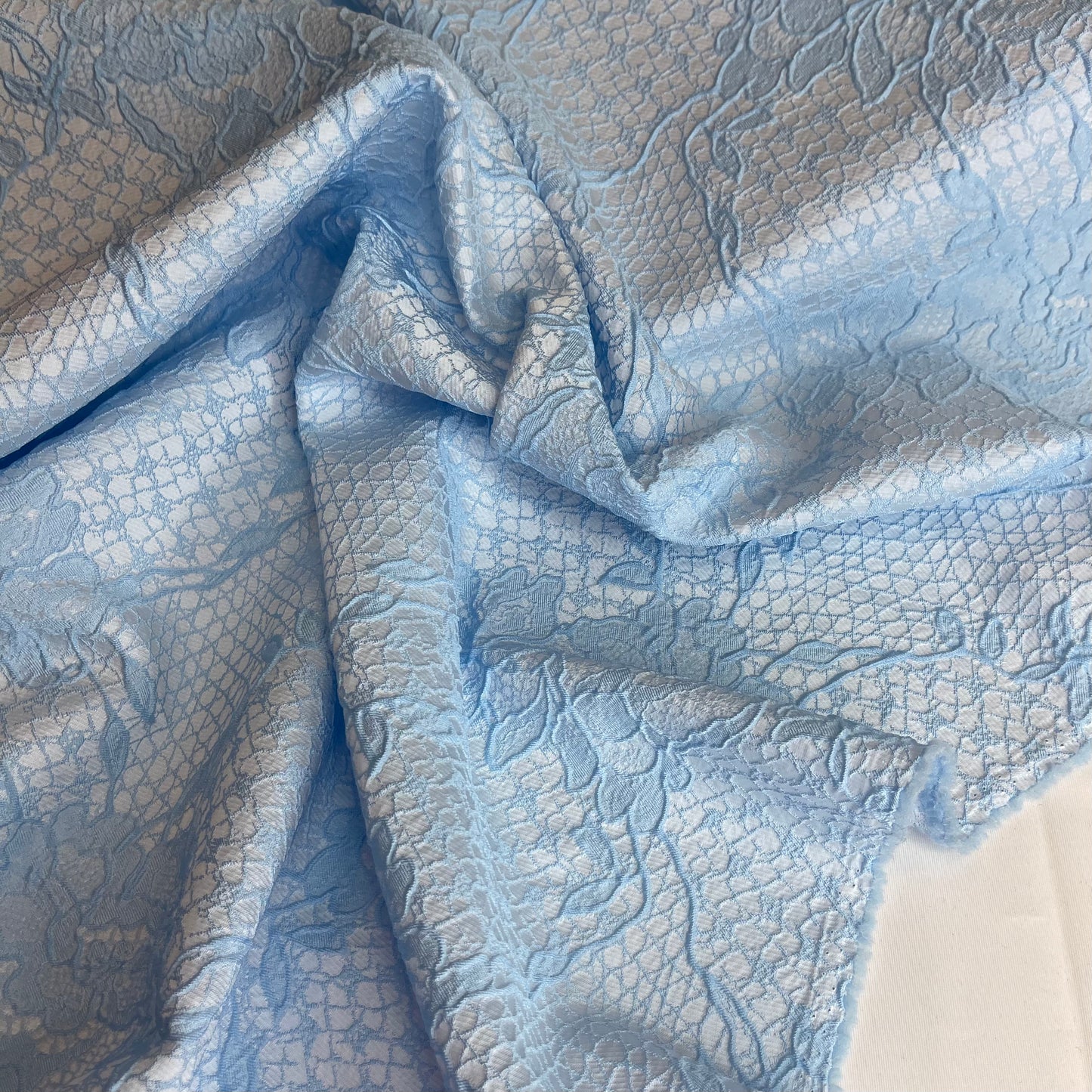 Powder Blue Roses Soft Cloque Brocade