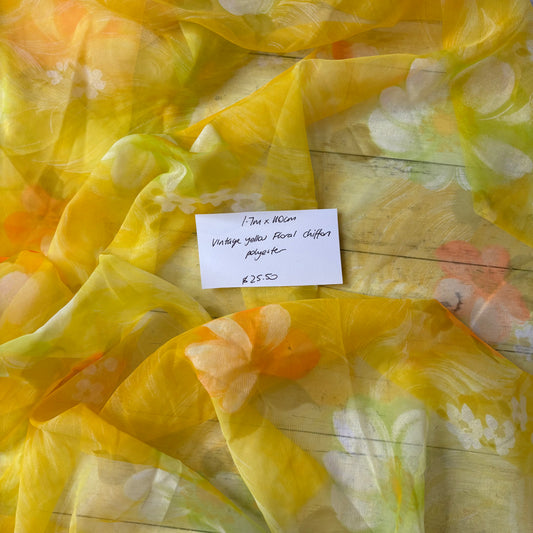 1.7m Vintage Yellow Floral Chiffon