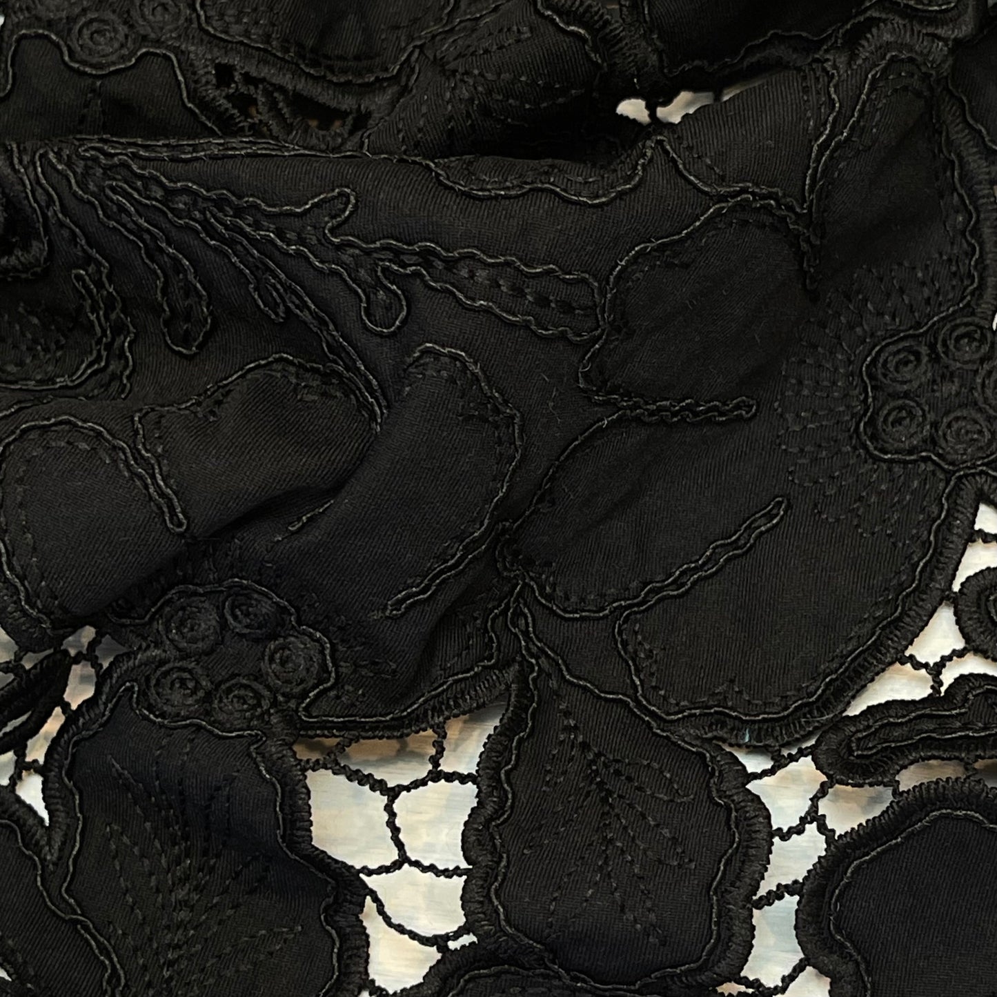 55cm Black Embroidered Stretch Twill Lace