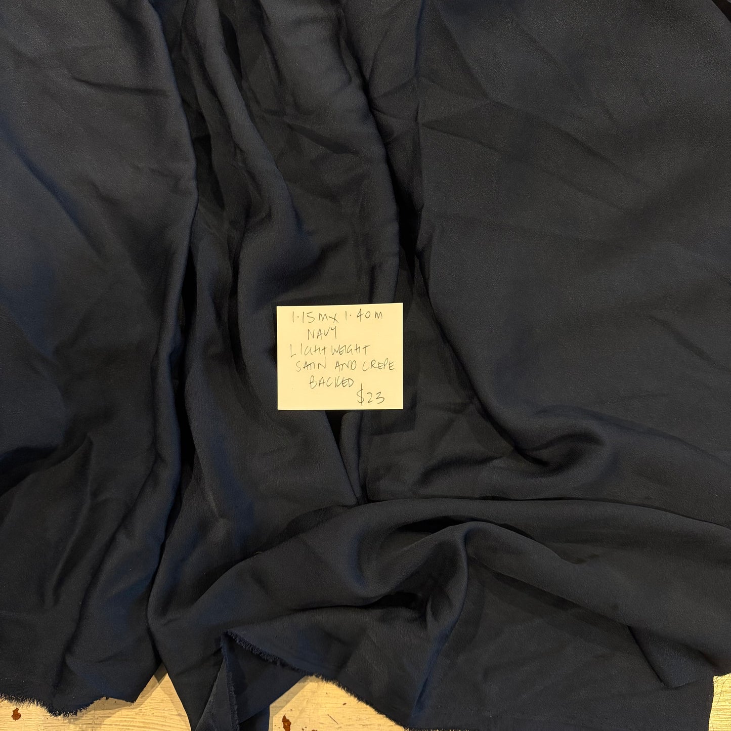 1.15m Navy Lightweight Satin & Crepe Backed