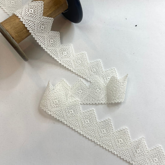 Embroidered White Soft Diamond Edging 40mm