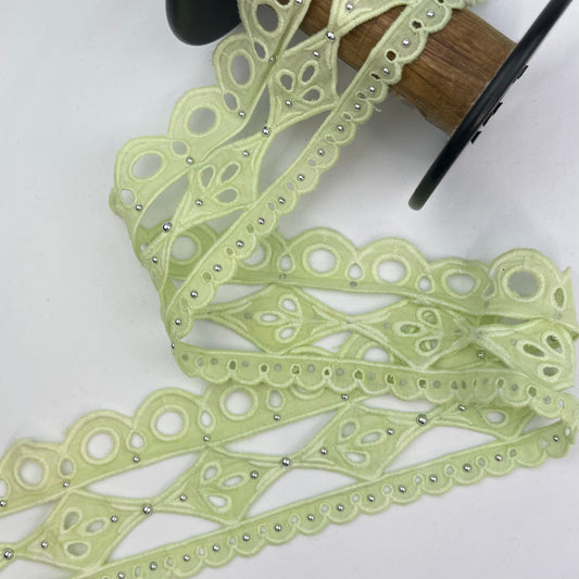 Riviera Lime 65mm Studded Broderie Trim