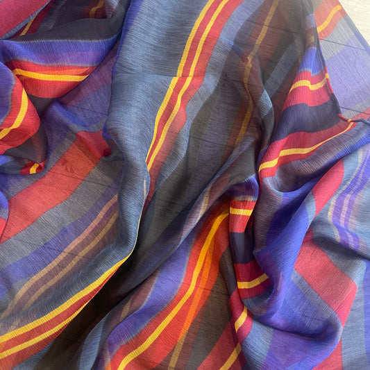 Oxford stripes crinkle Silk Chiffon