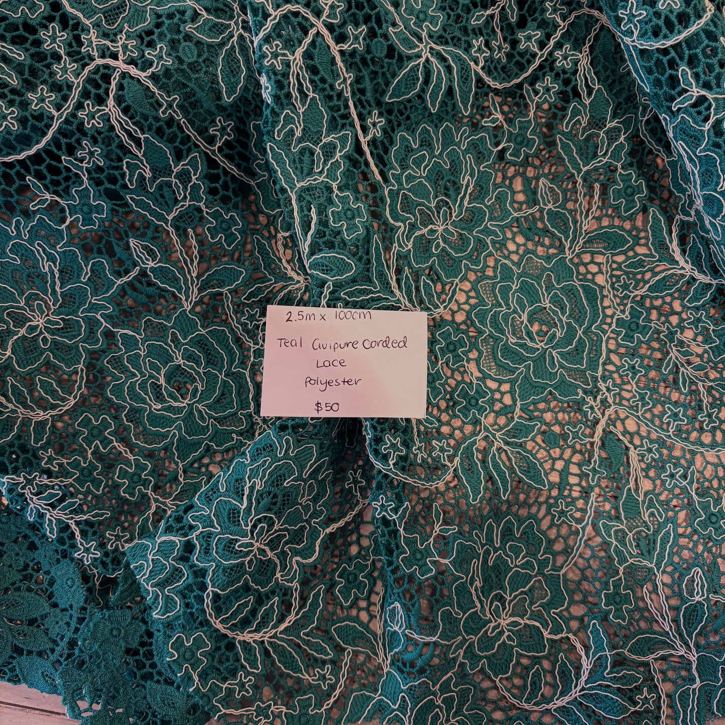 2.5m Teal Guipure Corded Lace