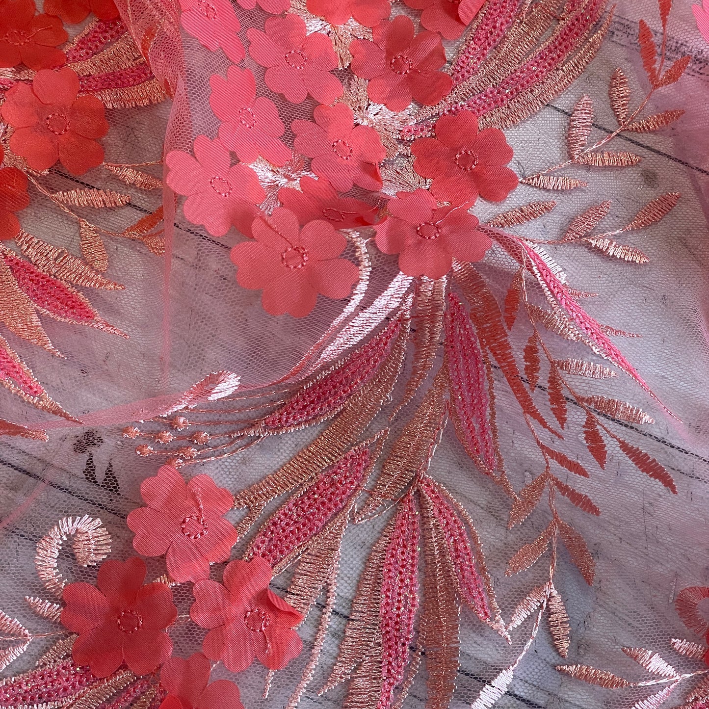 Mysteries at sunset embroidered 3D tulle