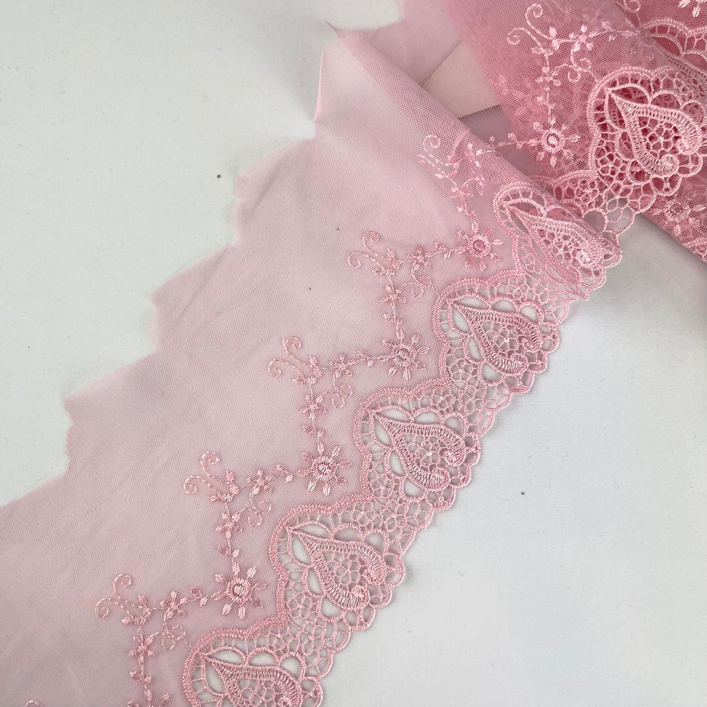 Pink Hearts Embroidered Lace