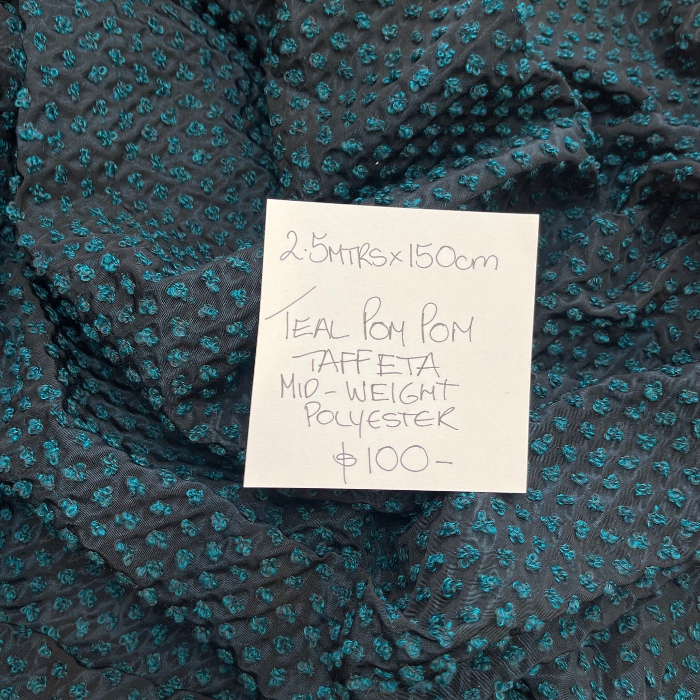 2.5 metres teal pom poms taffeta