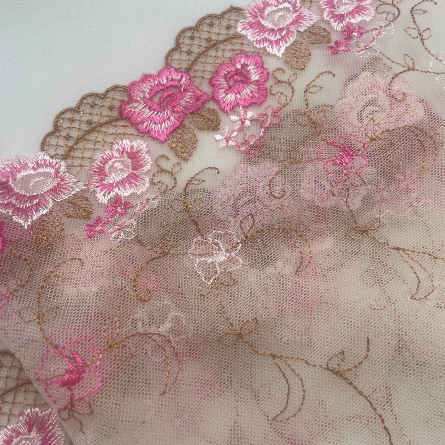 Mocha pink rose Embroidered Lace