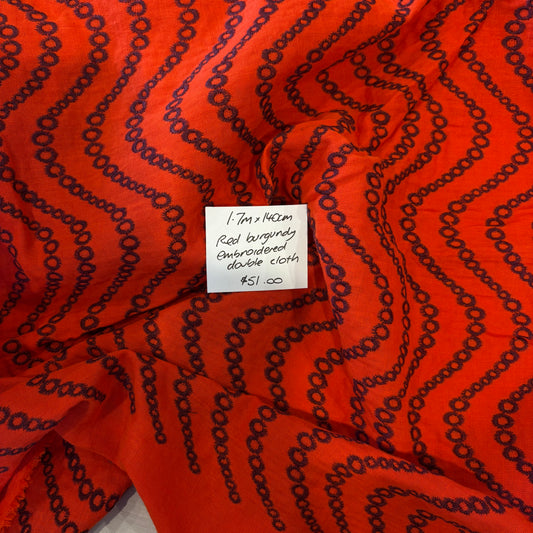 1.7m Red Burgundy Embroidered Double Cloth
