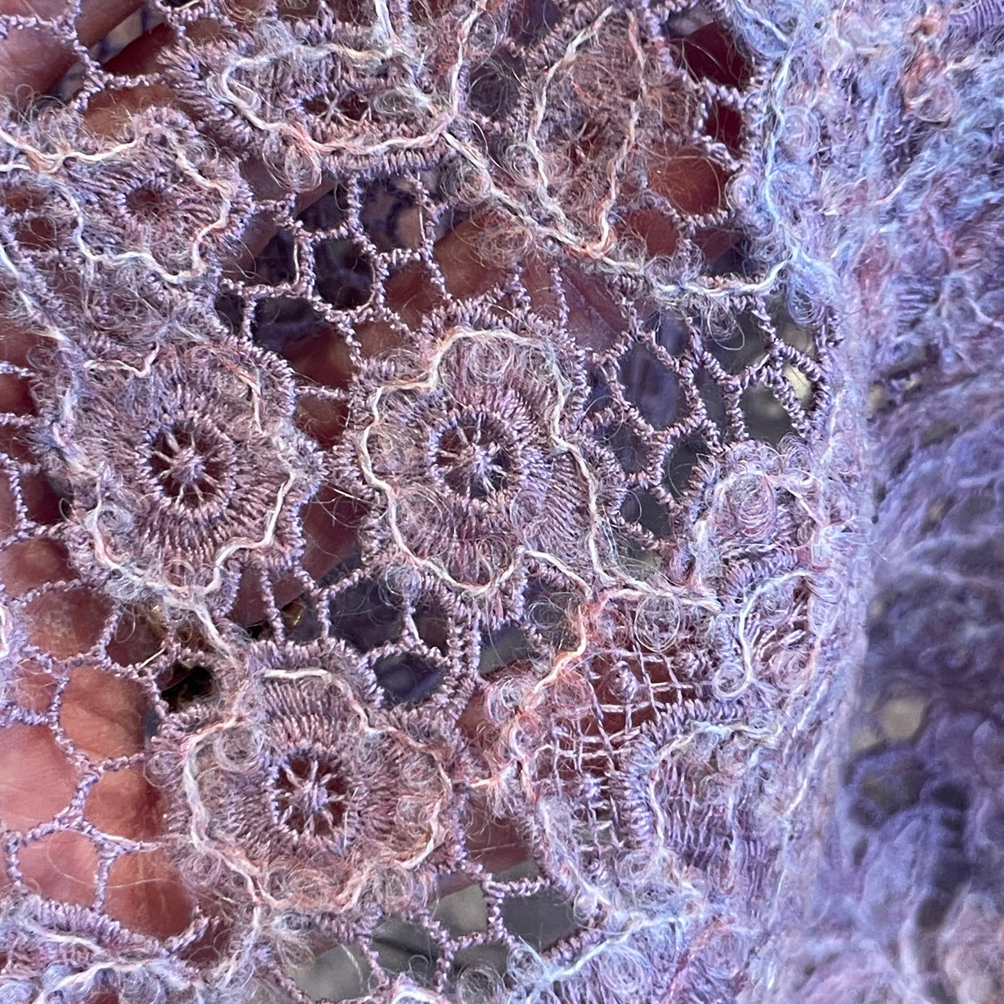 Mauve mist wool embroidered Guipure Lace