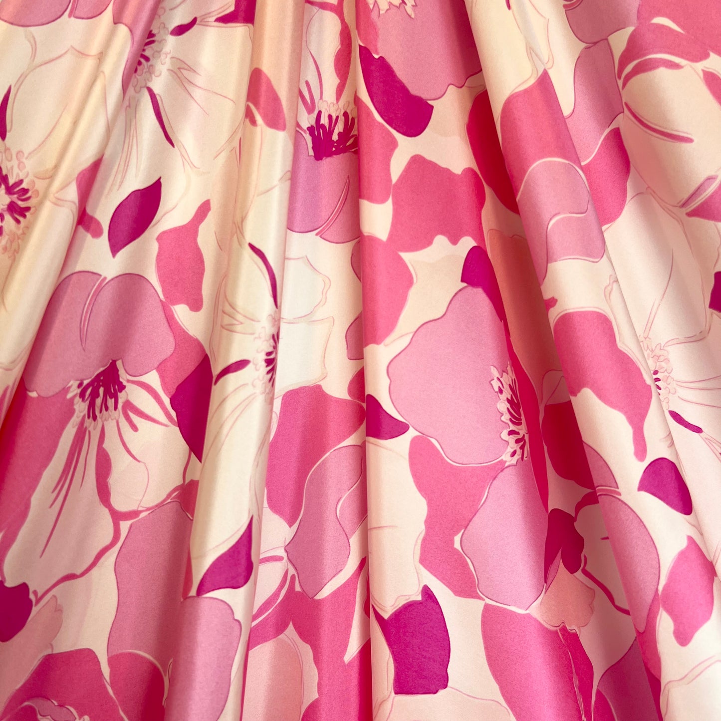 Bubblegum Poppies Silk Crepe de Chine