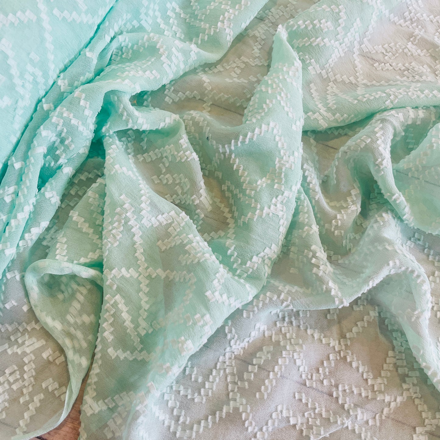 mint zigzag textured jacquard silk chiffon