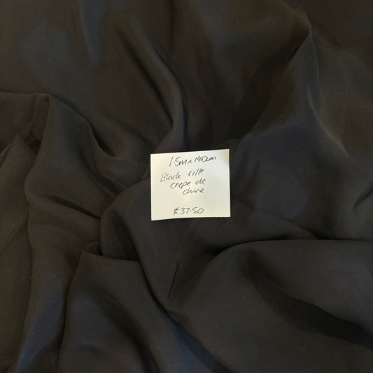 1.5m Black Silk Crepe De Chine