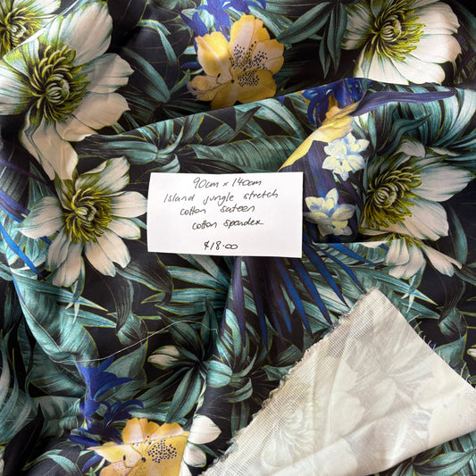 90cm Island Jungle Stretch Cotton Sateen