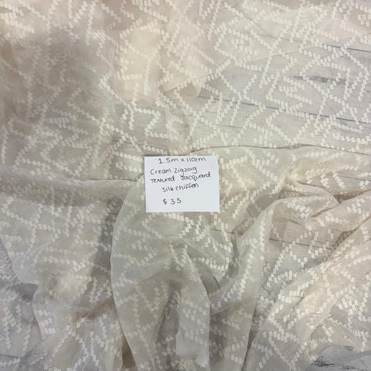 1.5m Cream Zigzag Textured Jacquard Silk Chiffon
