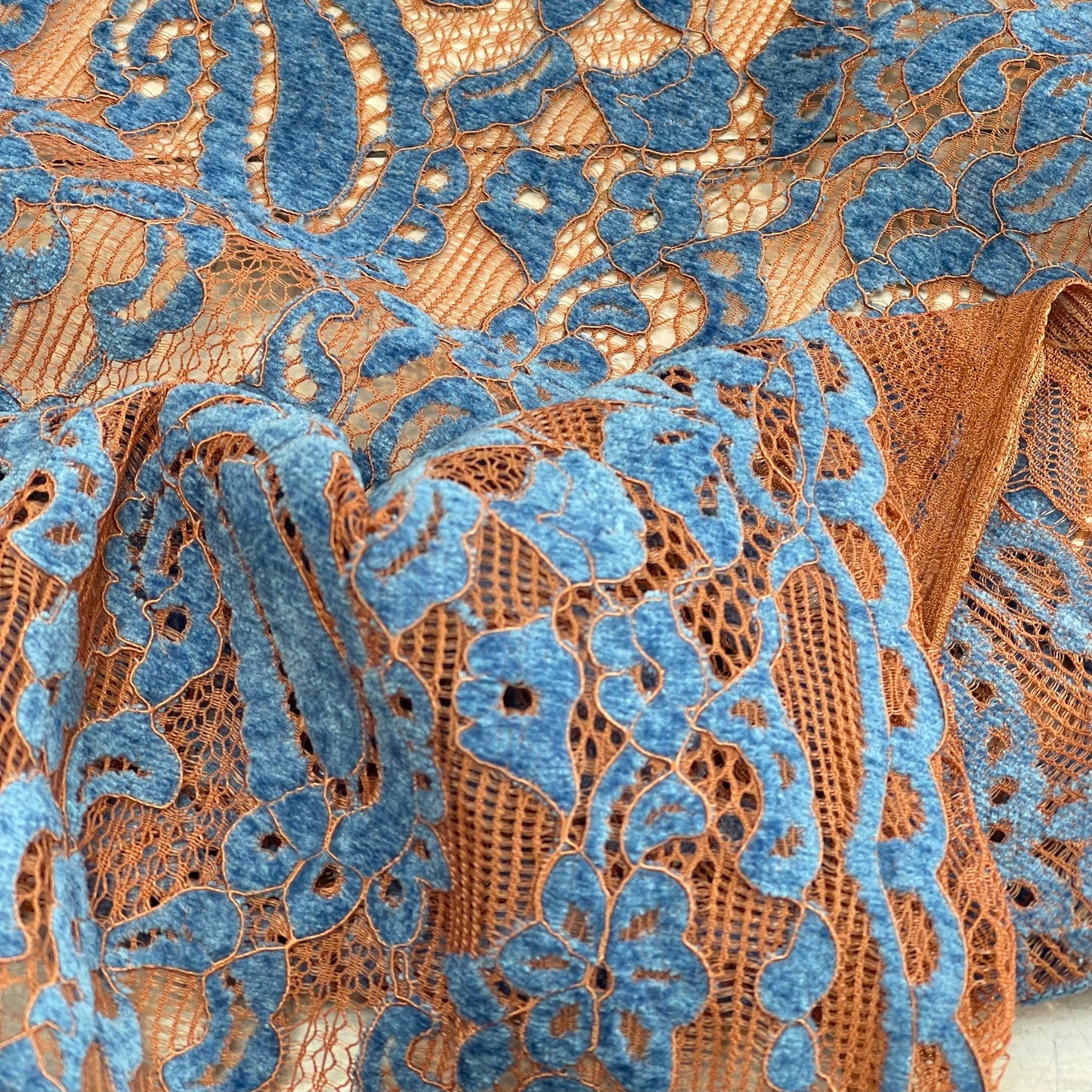 Denim Blue Chenille Jacquard Lace