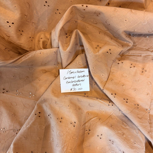 1.5m Caramel Broderie Cotton