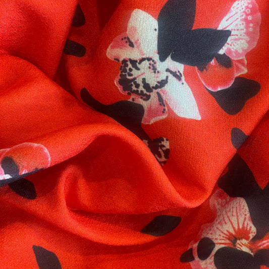 Flame orchid stretch jacquard crepe de chine