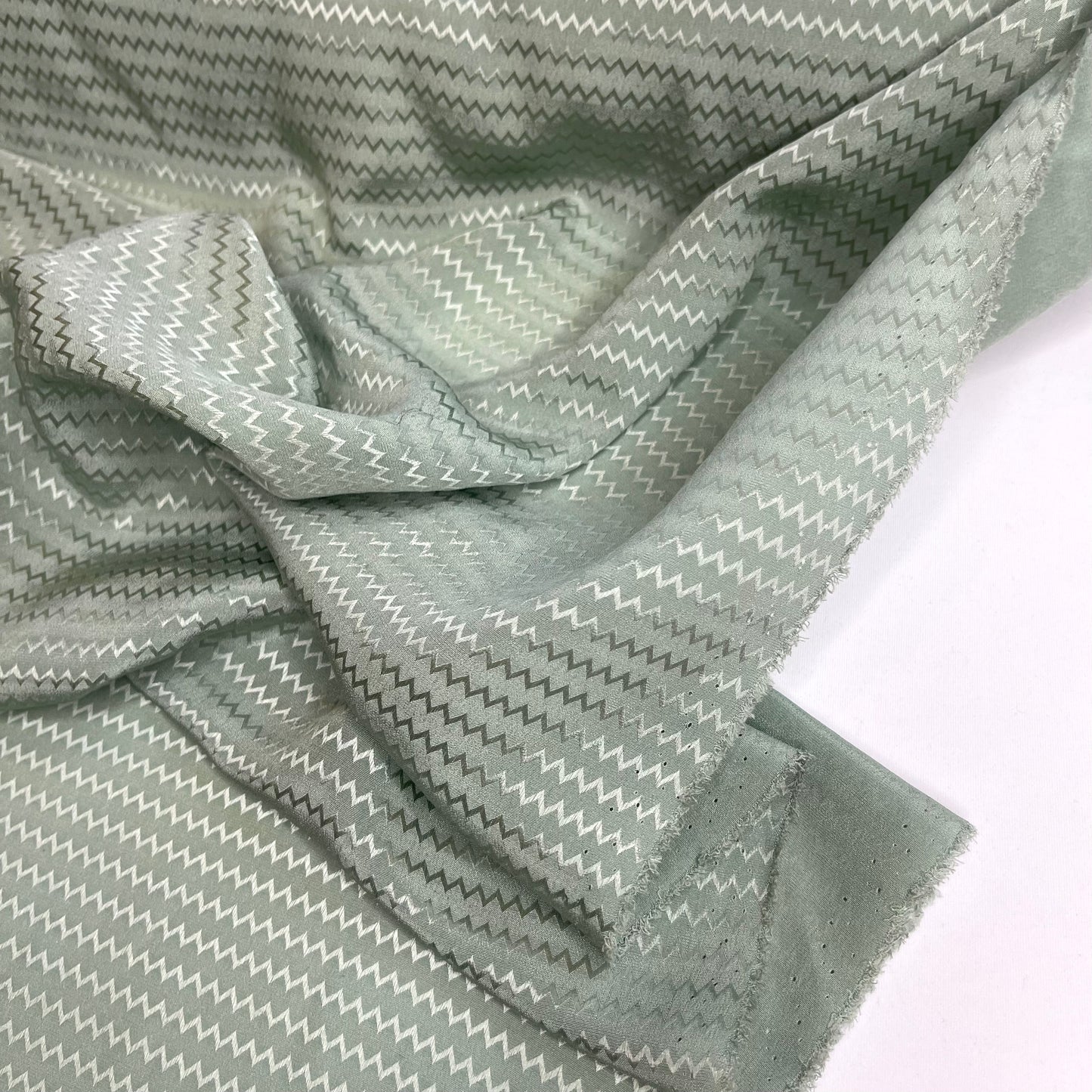 Sage Zig Zag Silk Jacquard Crepe de Chine