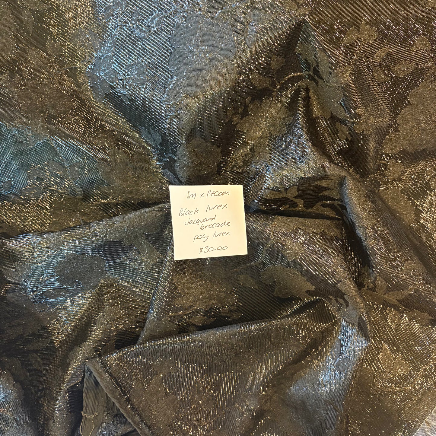 1m Black Lurex Jacquard Brocade