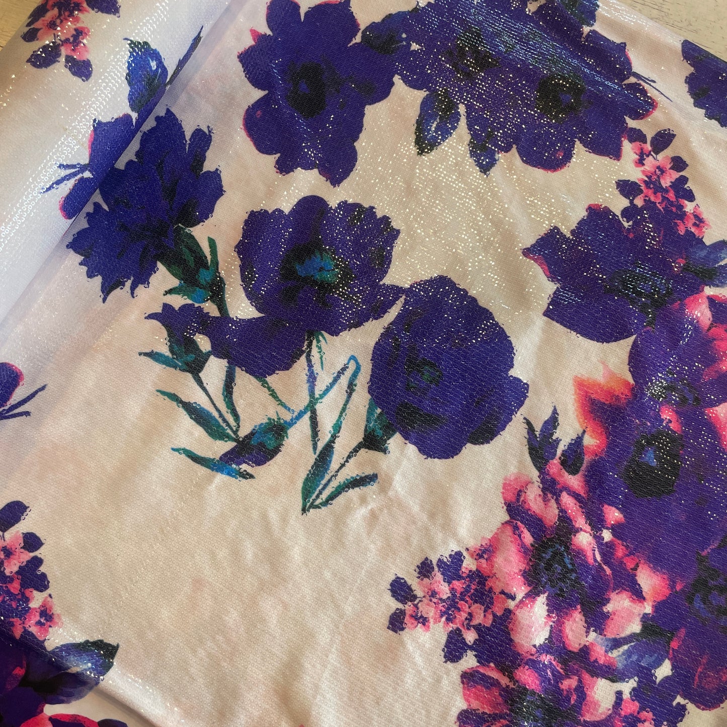 Purple blooms sequin jersey