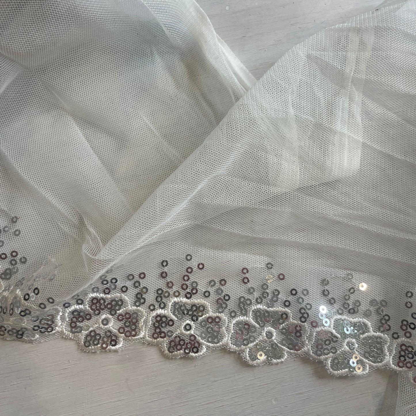 20cm Silver sequin flowers Embroidered Lace