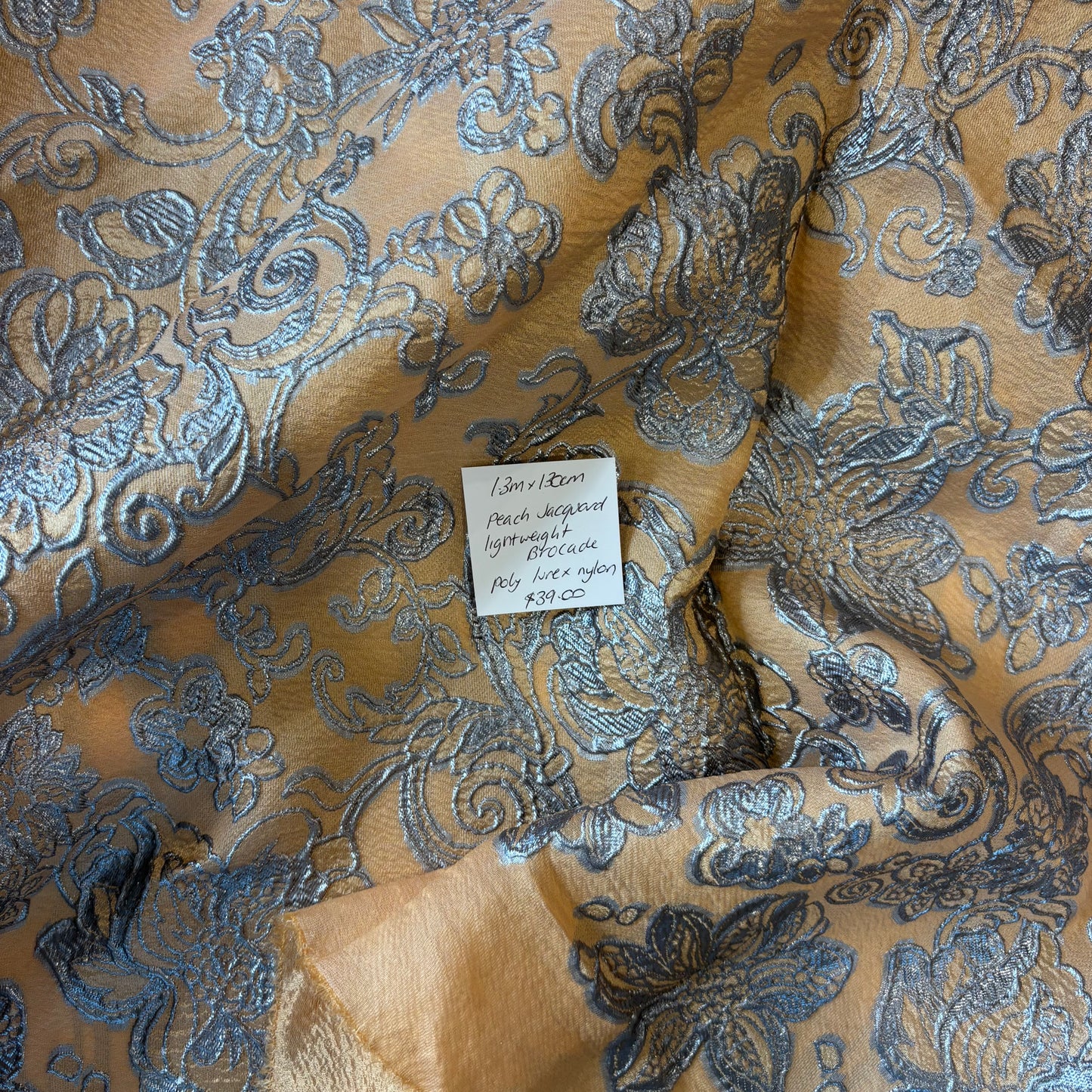 1.3m Peach Jacquard Lightweight Brocade