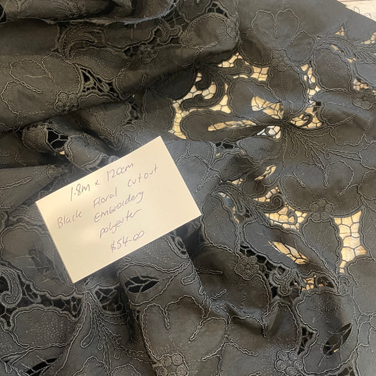 1.8 m black floral cut out embroidery