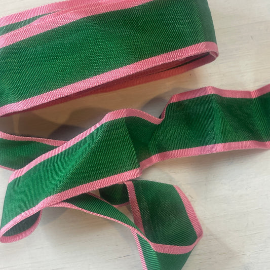 1.7 m pink and emerald gros grain ribbon