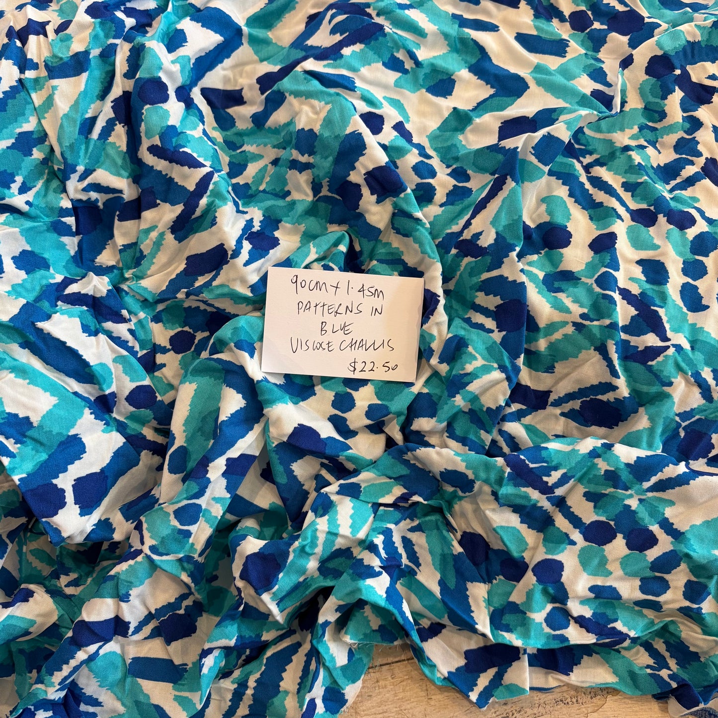 90cm Patterns in Blue Viscose Challis