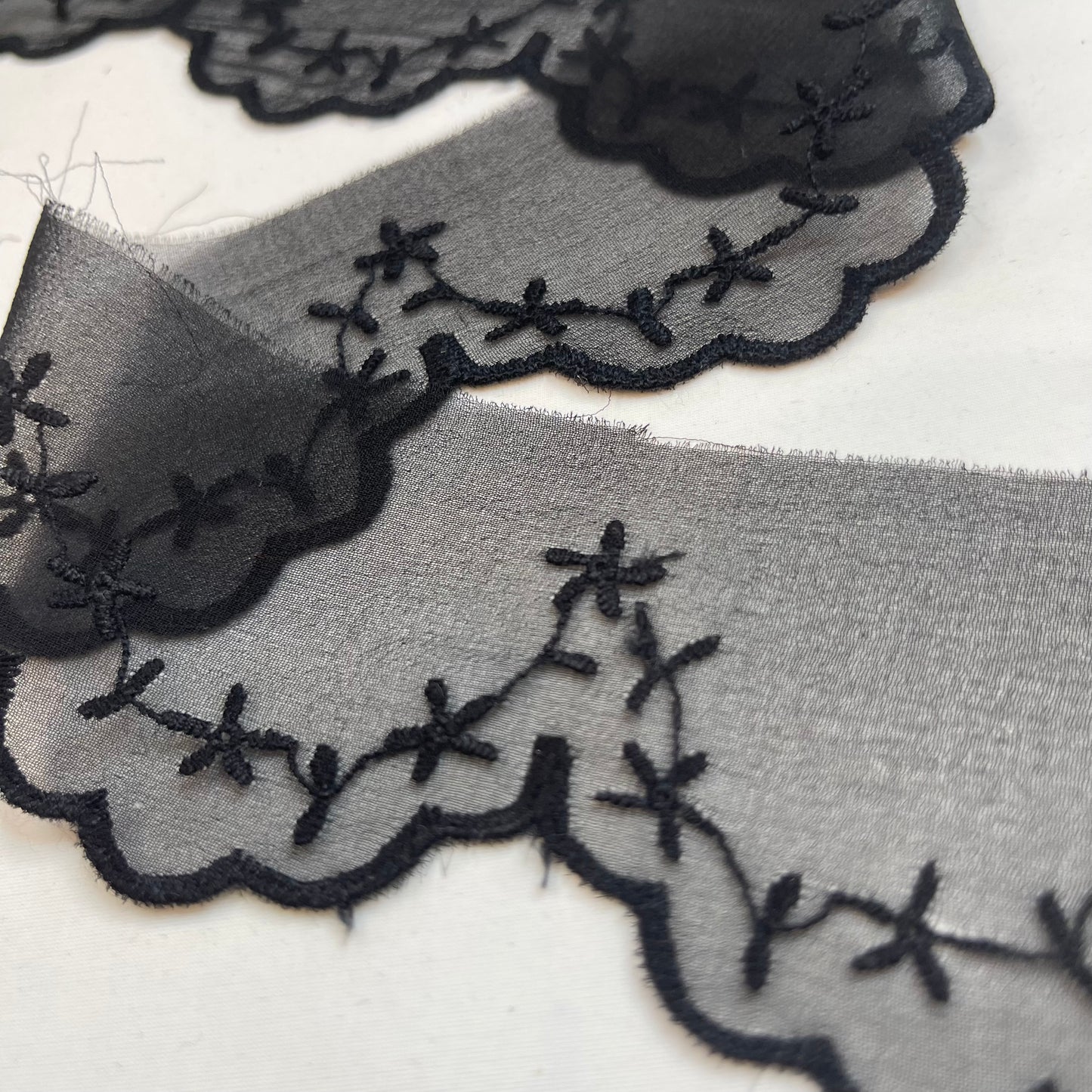 Black Star Scallop Silk Broderie Trim